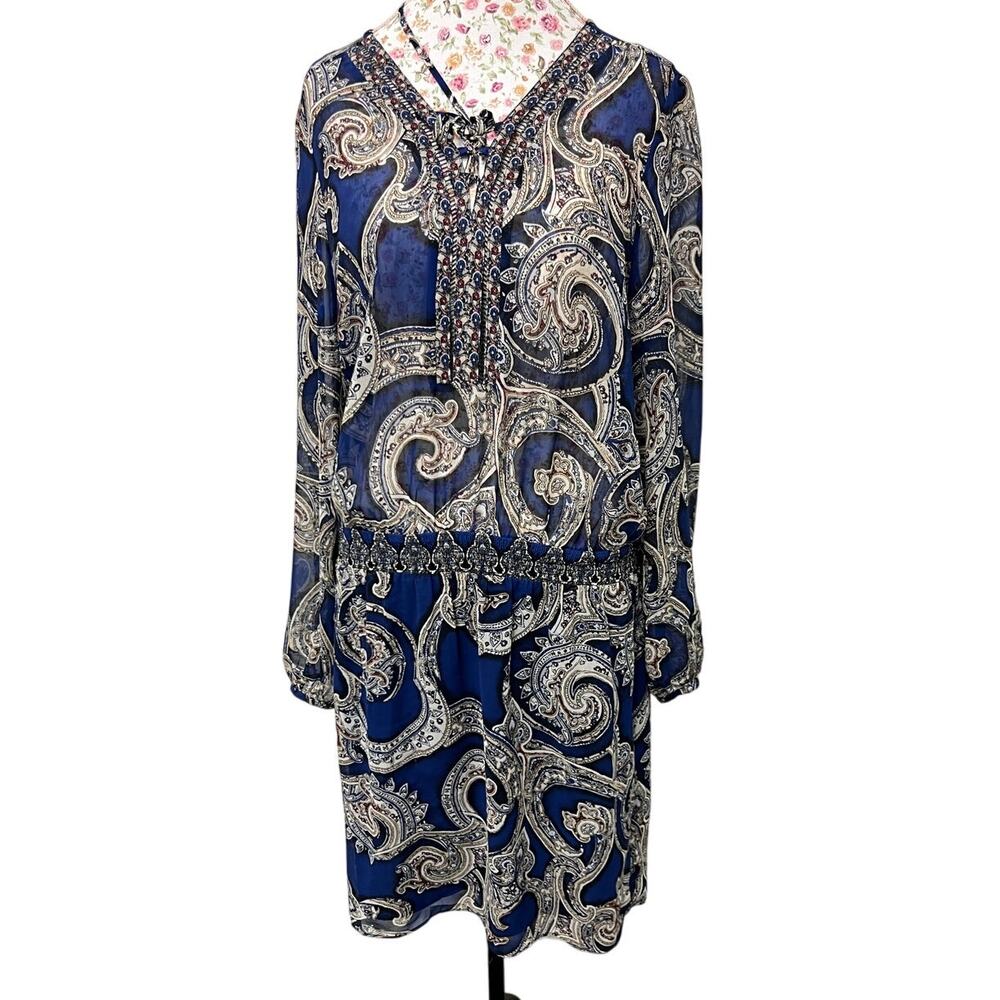 💙 White House Black Market Paisley Print Dress 14 Boho Festival Chic - Picture 1 of 6